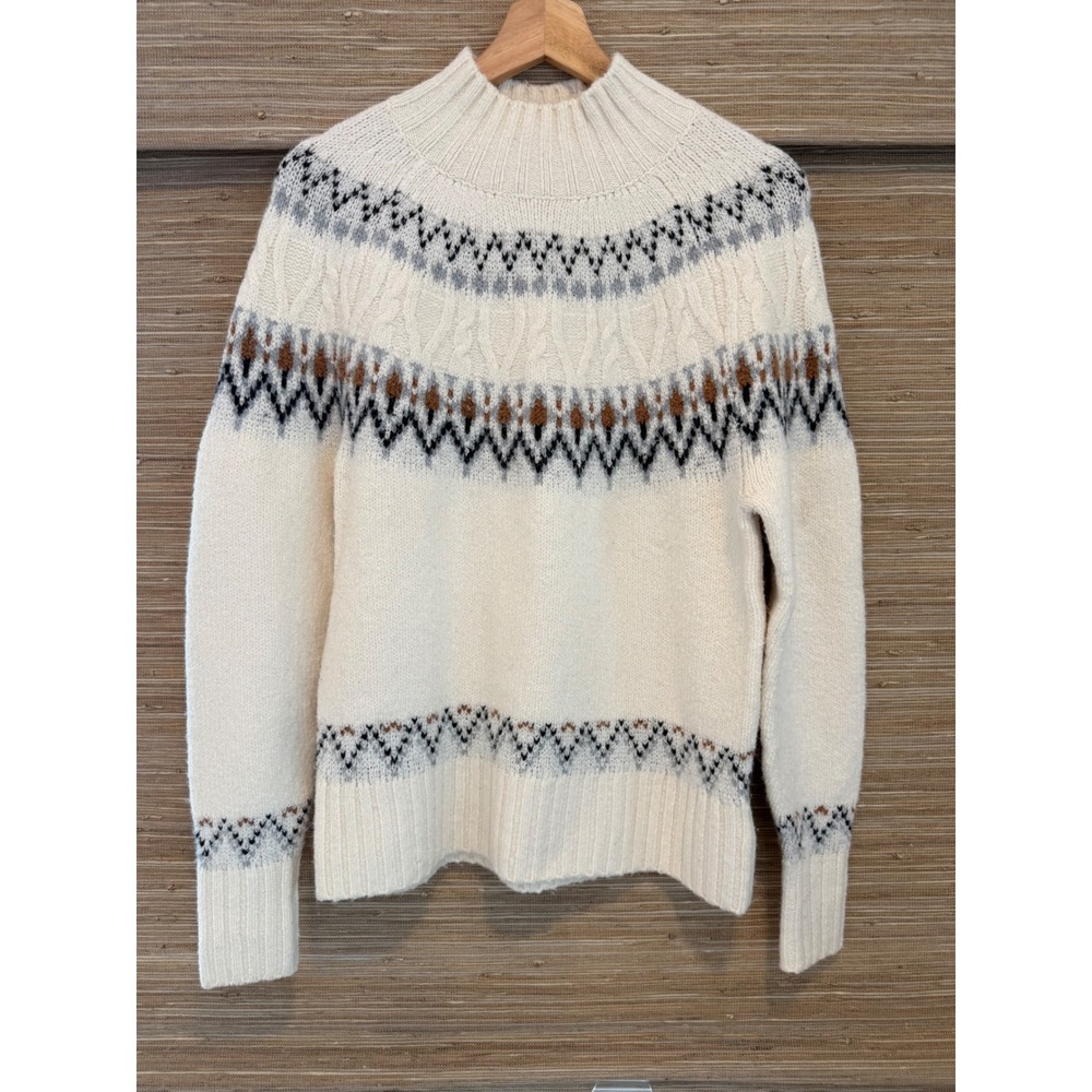 Artelier Nicole Miller Wms Fair Isle Cable Knit Sweater Cream - S